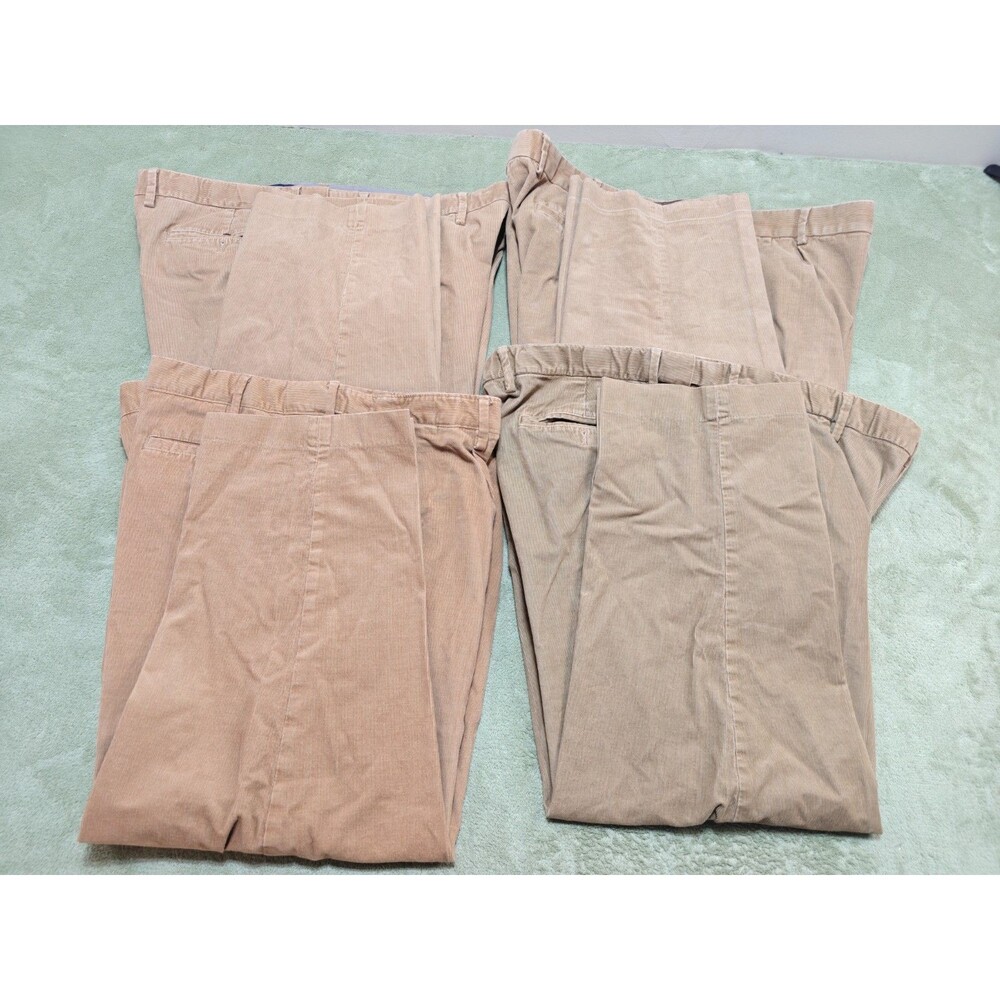 4 Pair Lands End Mens Fine Corduroy Pants Sz 44 x 25 Tan Casual Trousers